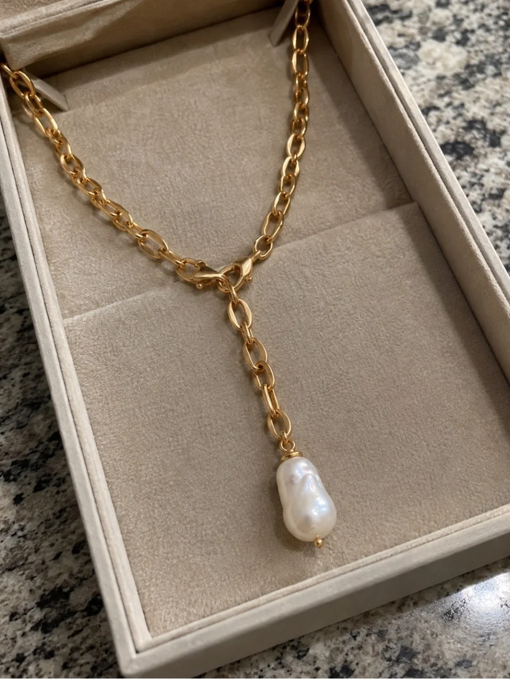 18K Gold Baroque Freshwater Pearl Y Drop Lariat Chain Necklace 20in Genuine PRL